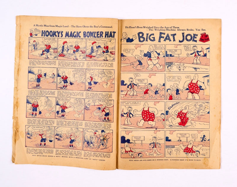 Beano Comic No 1 (1938) - Introducing Big Eggo, Lord Snooty and His Pals, Morgyn the Mighty, Little Peanut and Tin-Can Tommy. Bright cover colours, light tan/tan pages, small horizontal spine tear and several small tears to RH page overhangs (some minor loss)