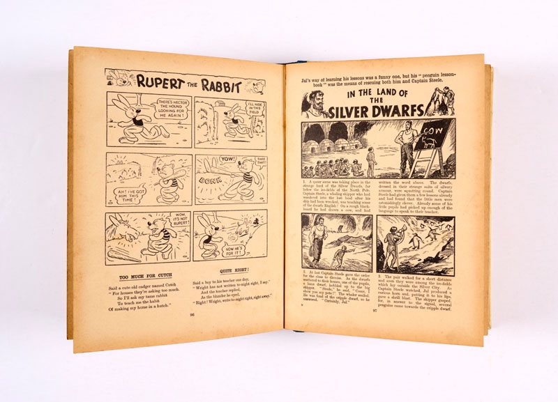 Beano Book No 1 (1940). Pansy Potter balances the Beano Bunch! Bright boards with professionally strengthened and colour touched-in spine and corners. Original spine illustration. Erased pencil dedication. Cream/light tan pages with slightly darker margins [apparent fn+]