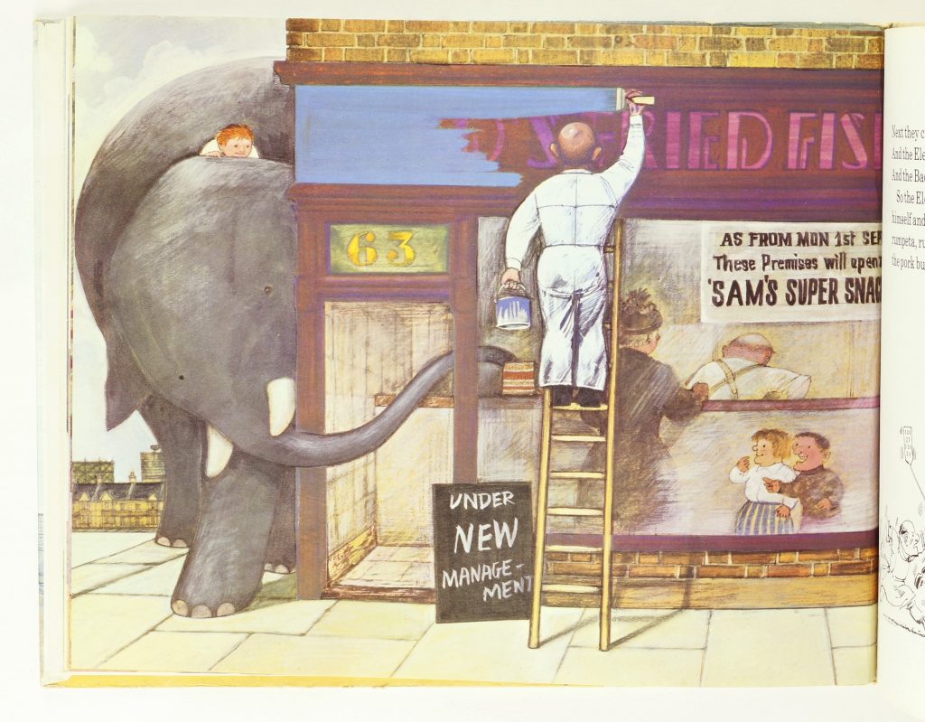 Art from The Elephant and the Bad Baby (1971), by Elfrida Vipont, illustrated by Raymond Briggs