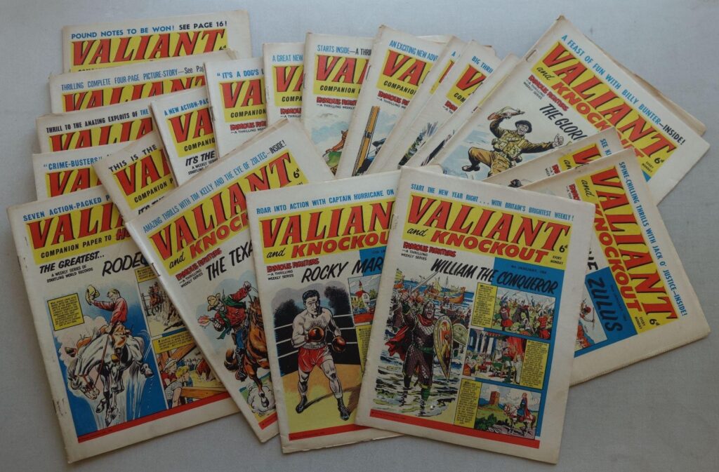 Various issues of Valiant, published in 1964, then titled Valiant and Knockout, after merging with that title