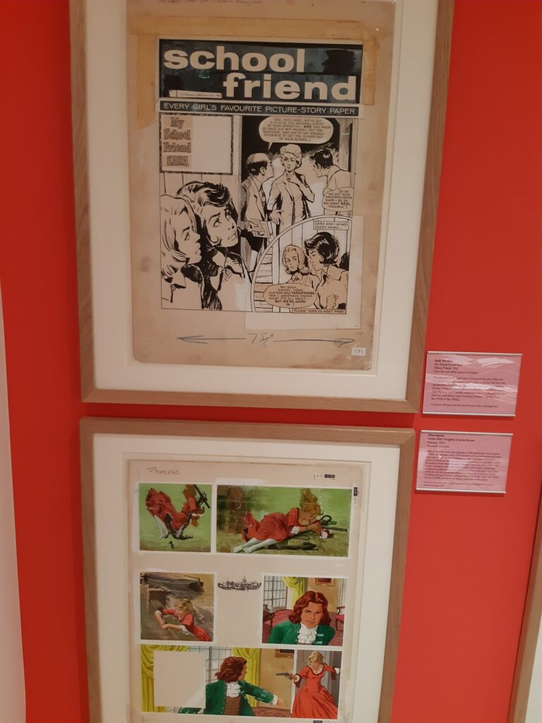 Top: A page from “My School Friend Sara” art by Jack Hardee, from School Friend, 1962; lower page of art from “Amber Ridd - daughter of Lora Doone”, art by Clive Upton, from Princess, 1965. Photo: Richard Sheaf