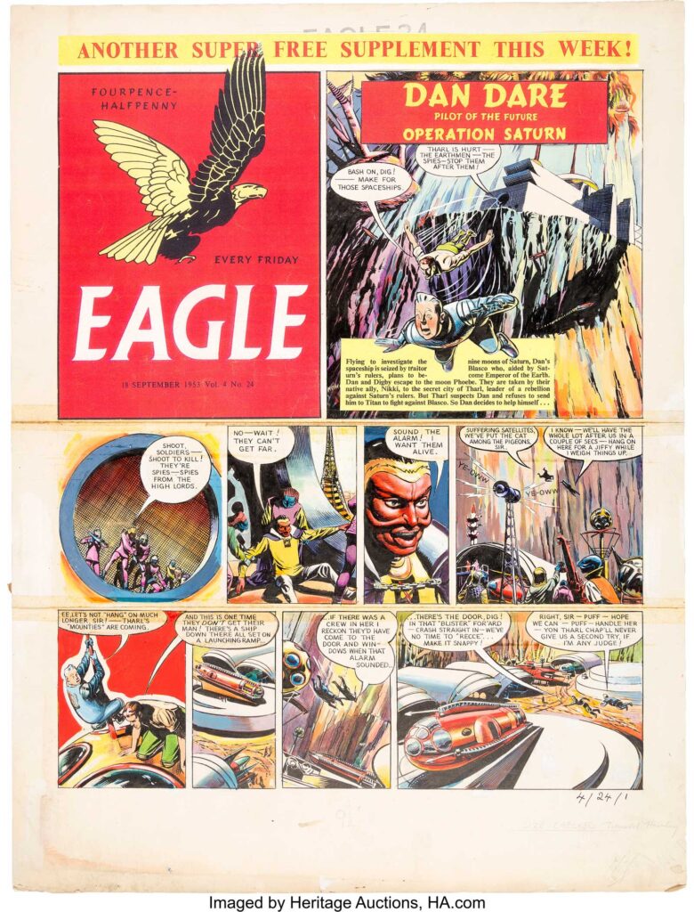 Art by Frank Hampson and studio for "Dan Dare - Operation Saturn", first published in Eagle Volume 4 No. 24, cover dated 18th September 1953