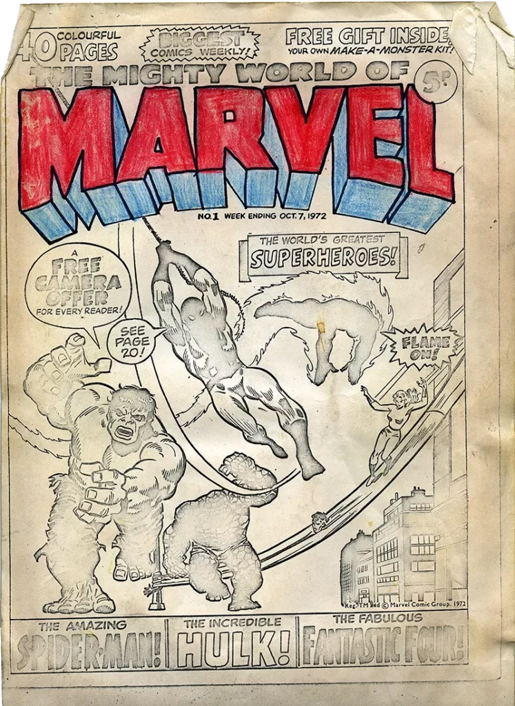 Designer and photographer Steve Cook, who worked at Marvel UK, unearthed the dummy for The Mighty World of Marvel No. 1 - discussed here on his "Secret Oranges" blog - a crumpled photocopy suggesting the title "The Wonderful World of Marvel" was considered