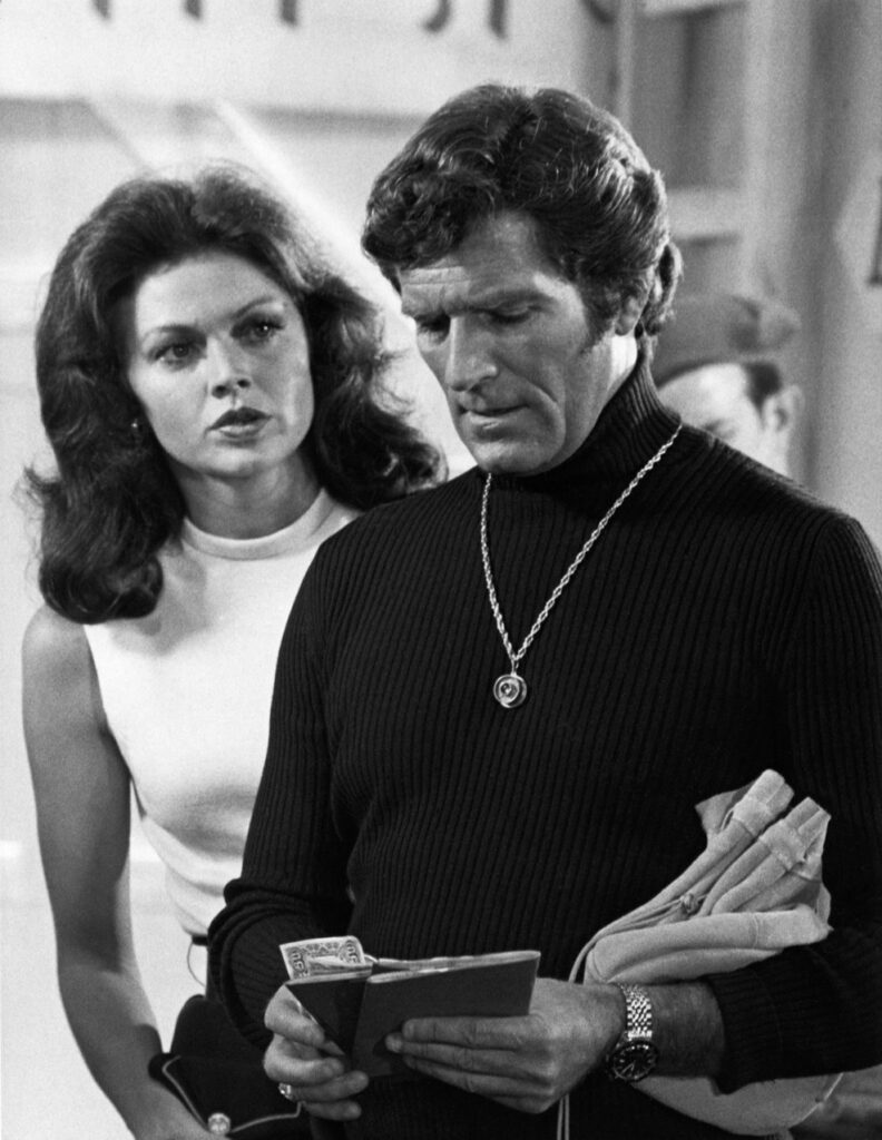 Jo Ann Pflug and Hugh O'Brian, in a scene from the "Moonrock" episode of SEARCH