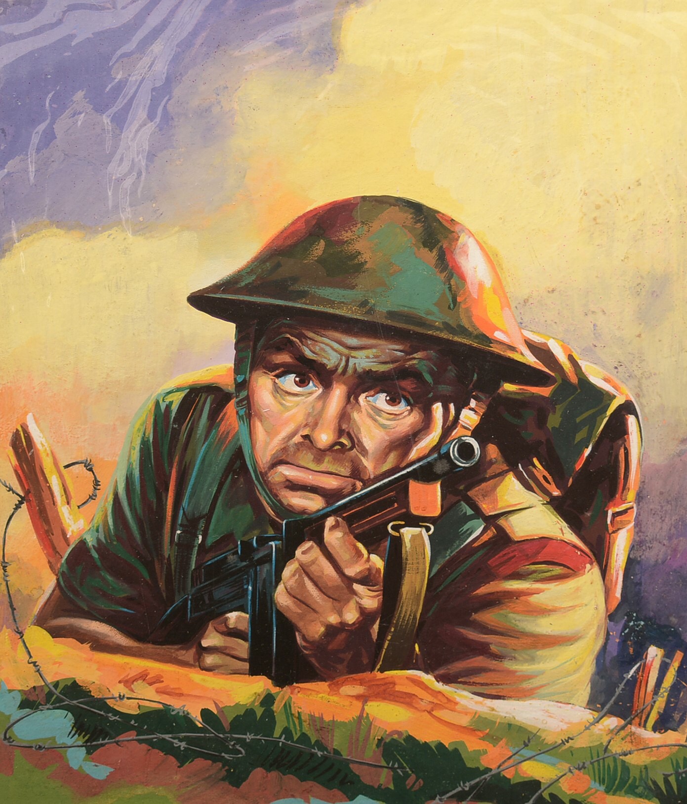 Original Art Work for the front cover of War Picture Library, No. 142 'The Scent of Danger', by Henry Fox, gouache on board, image size 37 x 28cms