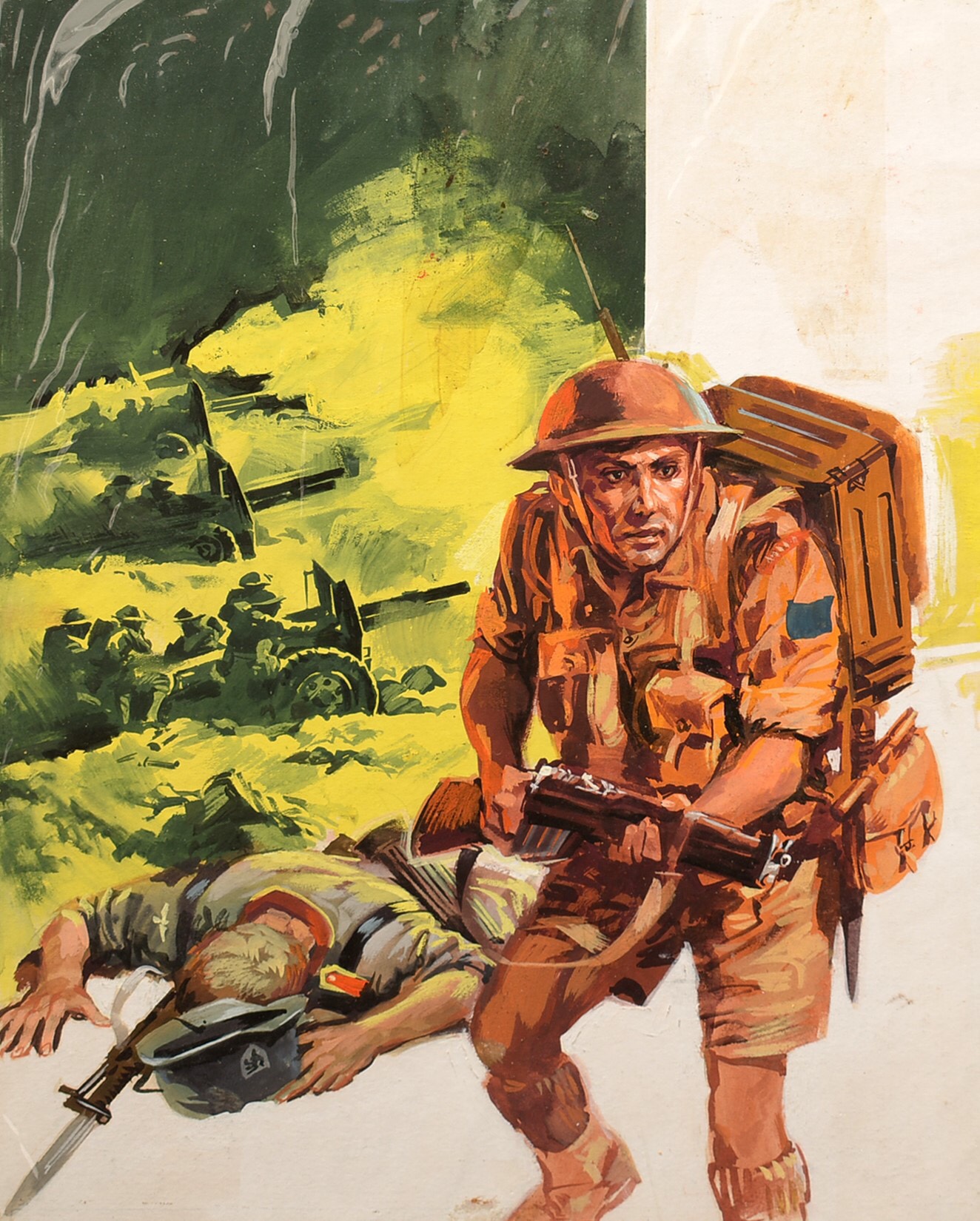 Original Art Work for the front cover of War Picture Library, No. 157 'Gunflash', by Victor de Fuente, gouache on board, image size 40.5 x 30cms