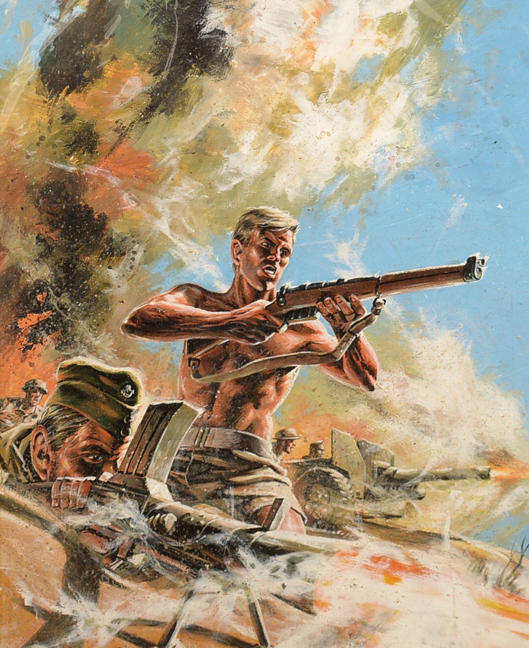 Original Art Work for the front cover of War Picture Library, No. 928 'The Rifleman', by Oliver Frey, gouache on board, 35 x 28cms, unframed