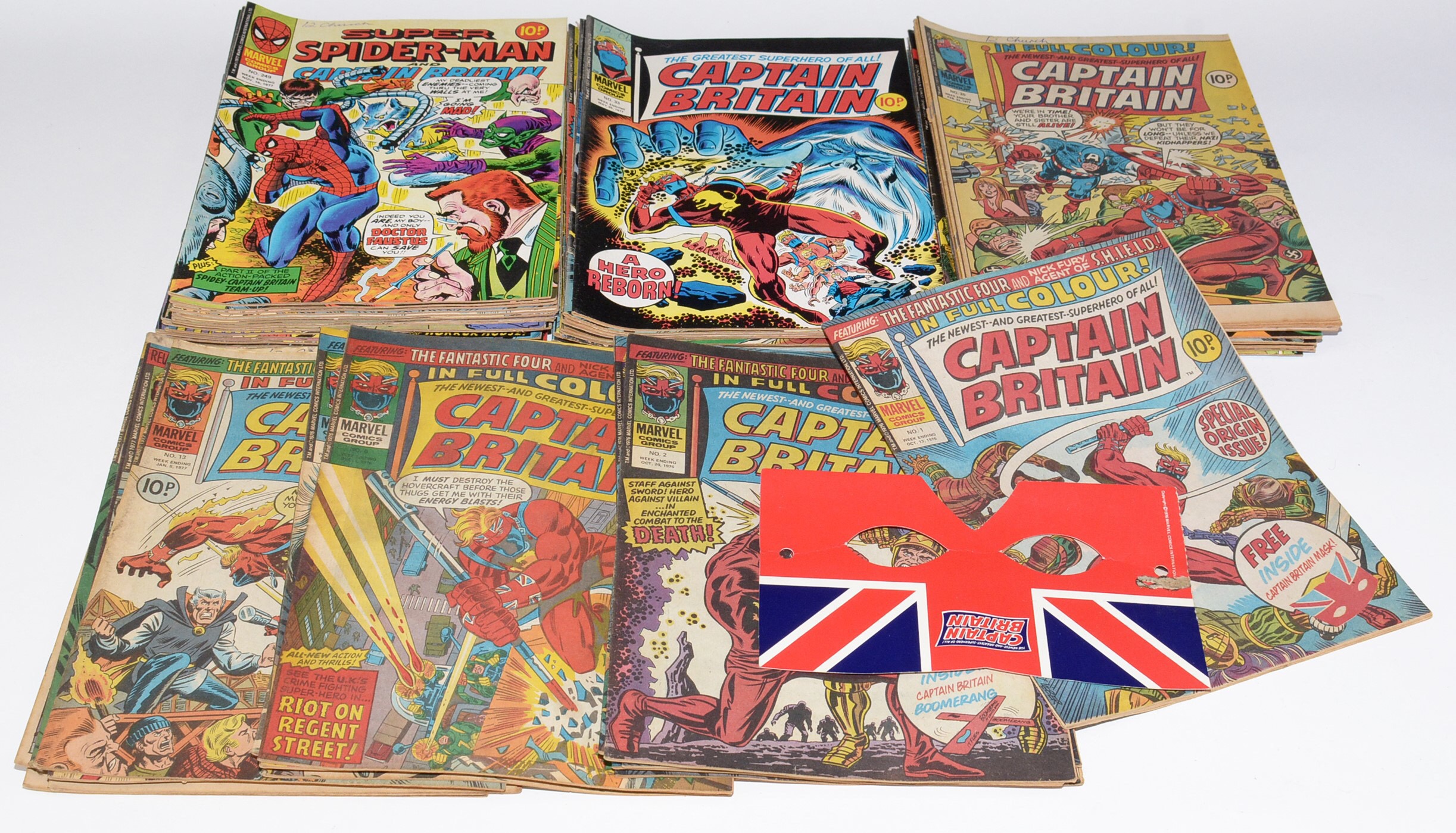 Captain Britain, No's. 1-39, complete with 1st edition give-away mask; together with Super Spider-Man & Captain Britain, No's. 231-253, (continuing and completing the first British run of this title)