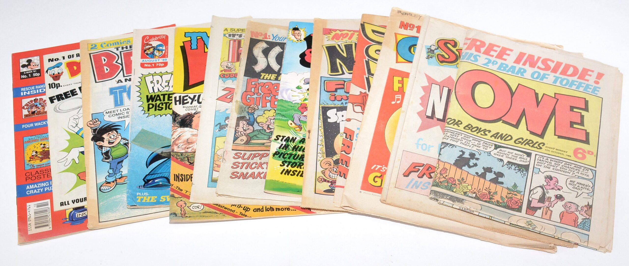 Various first issues of British 1960s and 70s comics, including The Big One and Nutty