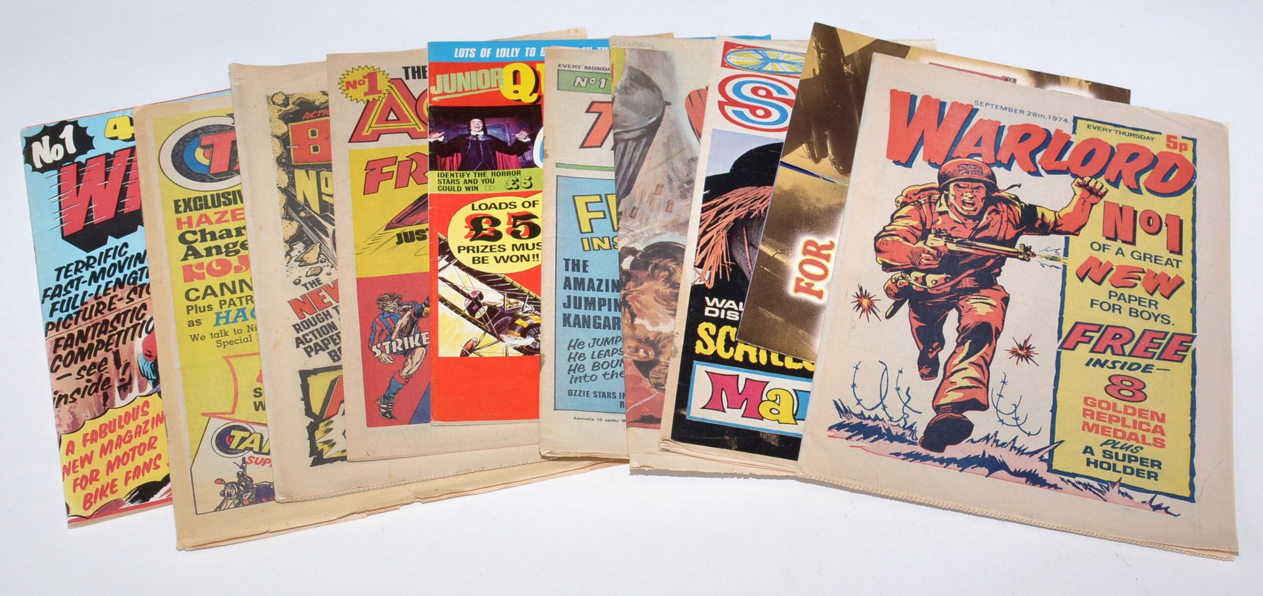 Various first issues of British 1970s comics including Warlord and Action