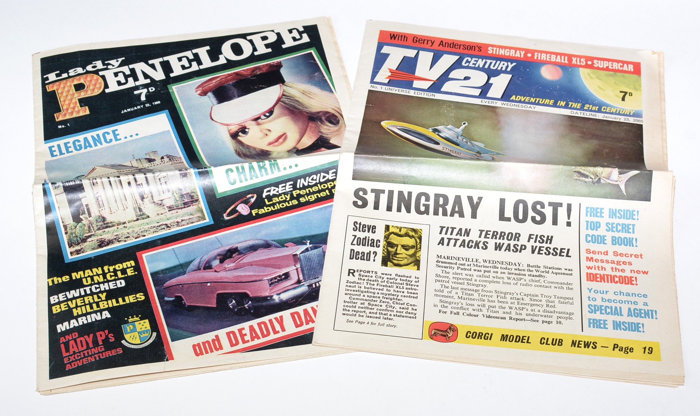TV Century 21 Comic, No. 1 (January 23rd 1965); and Lady Penelope Comic, No. 1 (January 22nd 1966)