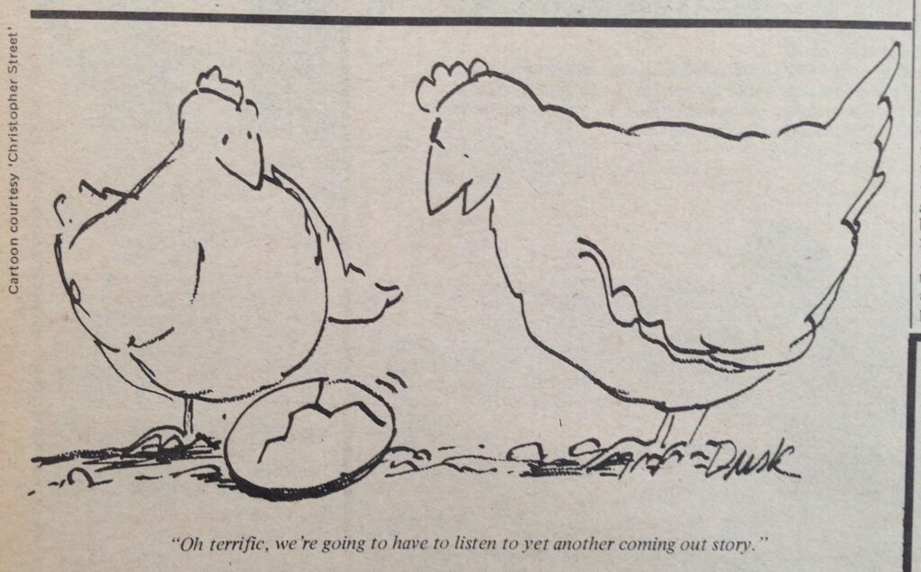 Cartoon by Ian Thorpe, from Gay News in 1977 | Via Gay News in Facebook 