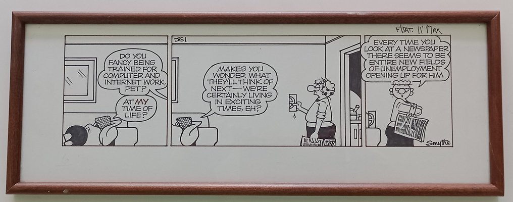 A framed "Andy Capp" strip (J61) by his creator, Reg Smythe, first published in the Daily Mirror.