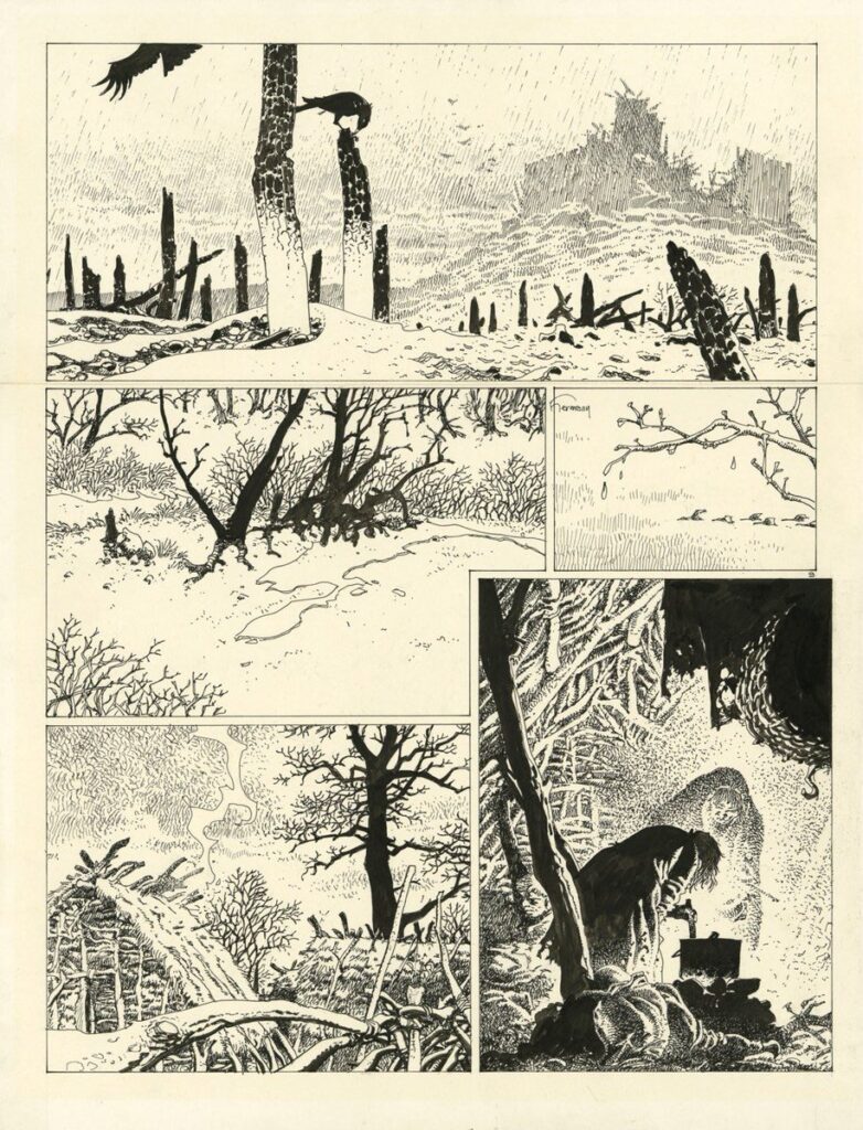 An original page of art by Hermann for 1985’s “Les tours de Bois-Maury - Eloïse de Montgri” - with thanks to Colin Smith