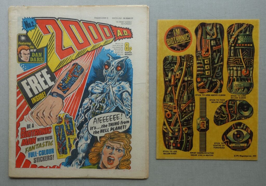2000AD Comic #2 - Mar 5 1977 First Judge Dredd + Free Gift Stickers