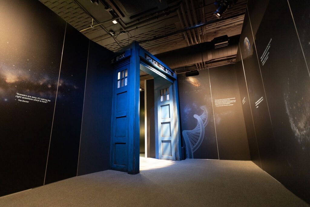 Doctor Who Worlds of Wonder Exhibition - Begin your journey in the Vortex Corridor and head through the TARDIS doors and pass along walls lined with words of wisdom from real scientists… and the Doctor