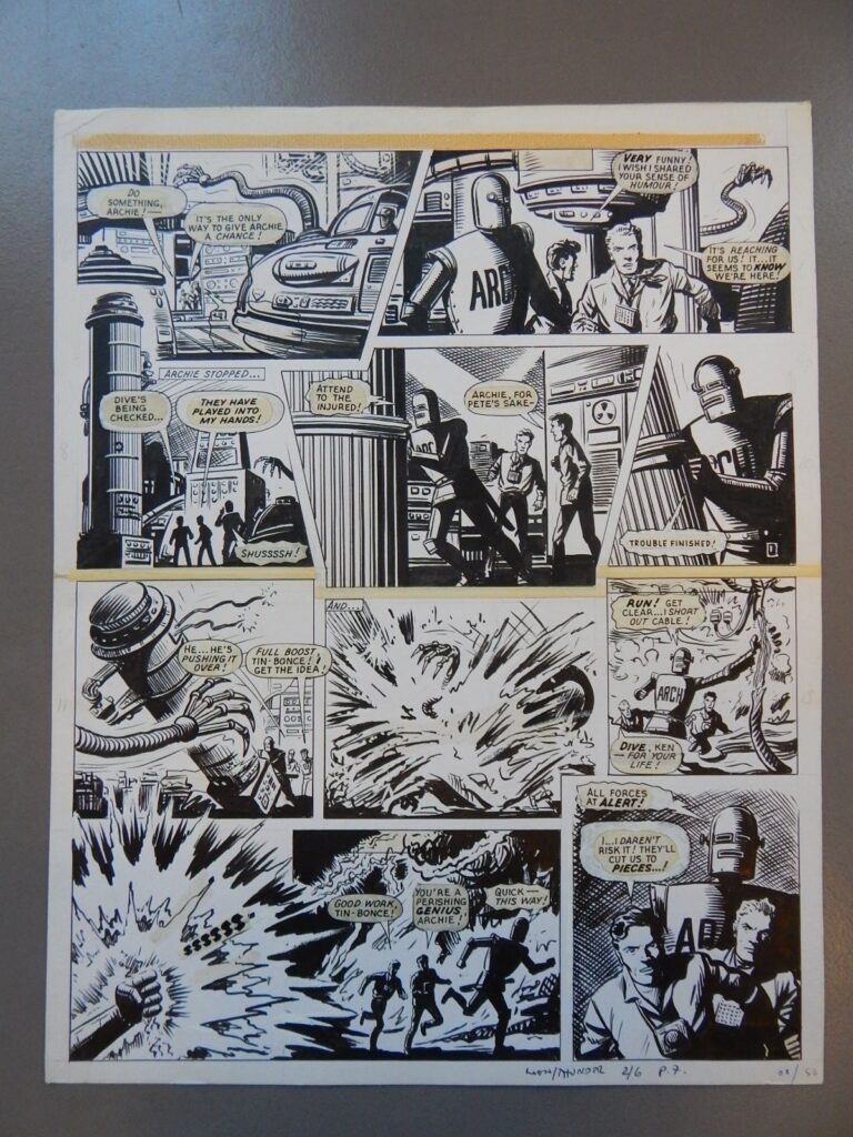 Second page of an episode of the “Robot Archie” story “The Lost World“, first published in Lion and Thunder dated 2nd June 1973, art by Ted Kearon