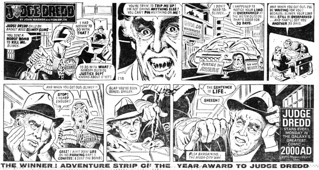 Daily Star newspaper strips, Saturday 8th December 1984, including Judge Dredd