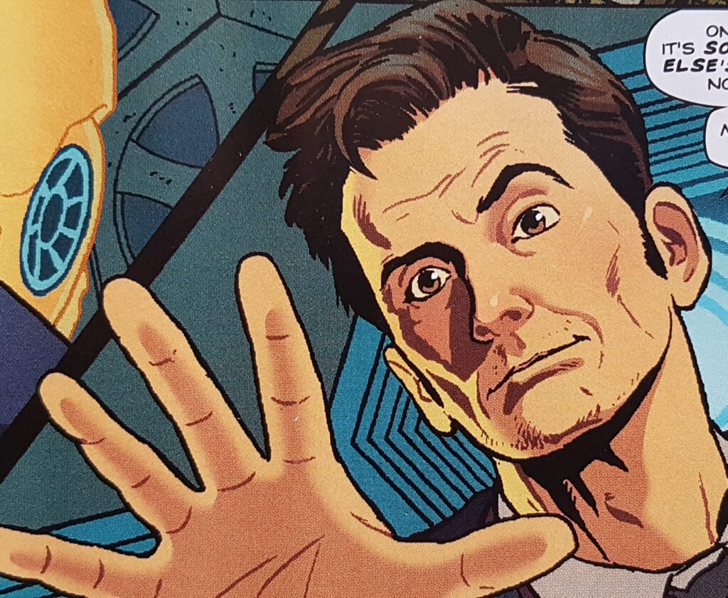 A panel from "The Strip of a Lifetime", by Russell T Davies, Scott Handcock and Alan Barnes, art by Lee Sullivan