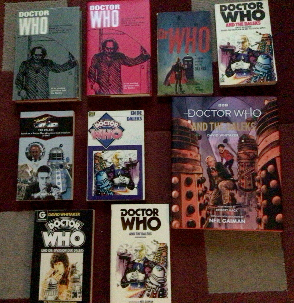 Just some of the many different editions of "Doctor Who in an Exciting Adventure with the Daleks" down the decades, including foreign language reprints
