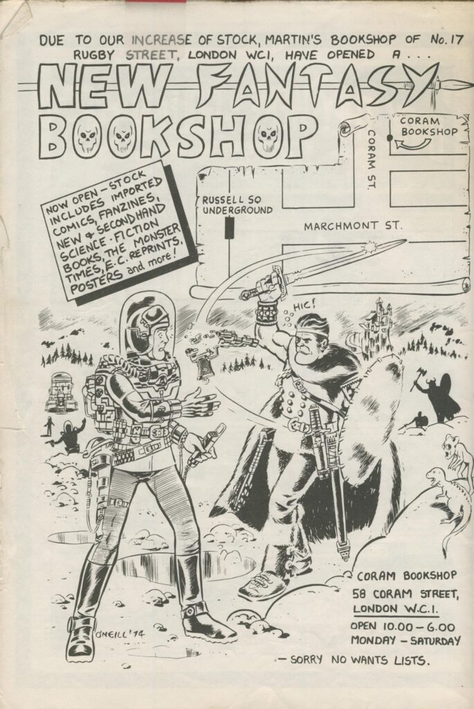 Fantasy Bookshop advertisement created by Kevin O'Neill