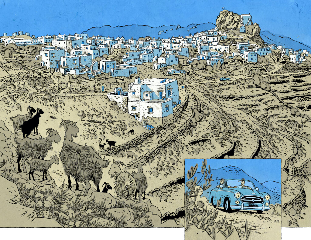Scene setting - Amorgos, Greece, as seen in Sunburn by Andi Watson and Simon Gane (Image Comics, 2022)