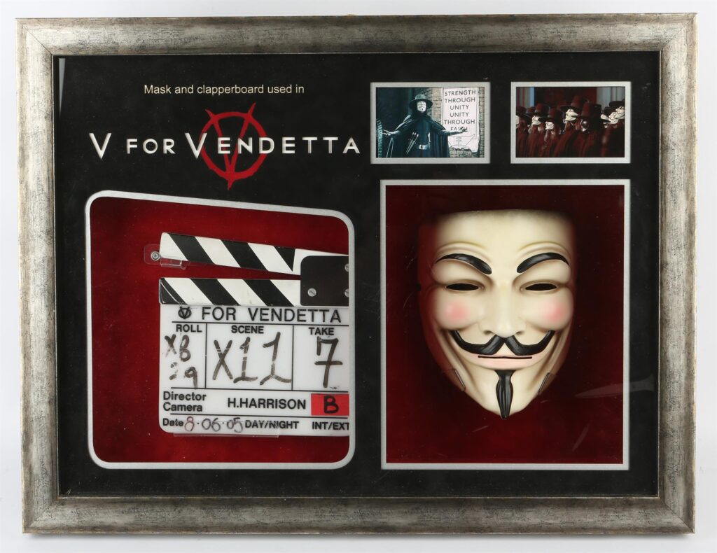V For Vendetta (2005) 'V' Mask and Production used clapperboard from the film