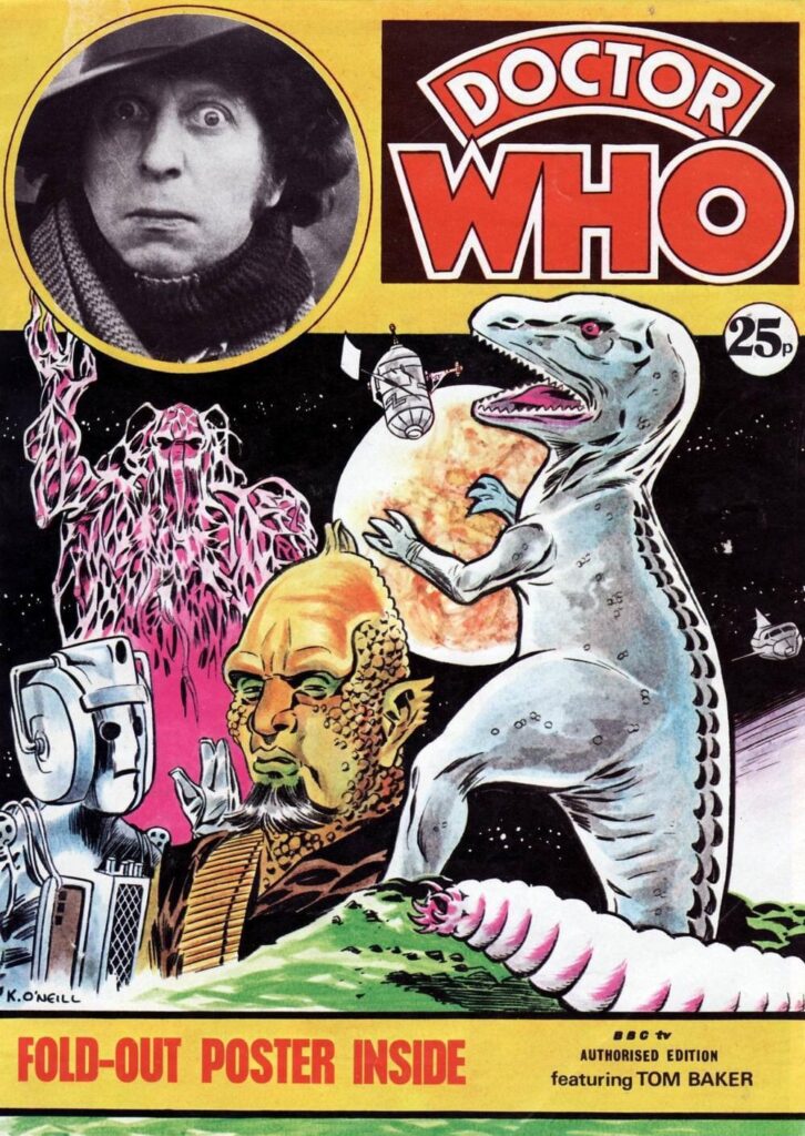 The first ever Doctor Who Poster Magazine, published in May 1975 by Legend Publishing UK, cover by Kevin O’Neill. The Mag-o-Zone site notes the magazine was edited by Gent Shaw and had a print run of approx 65,000. With thanks to David Brunt