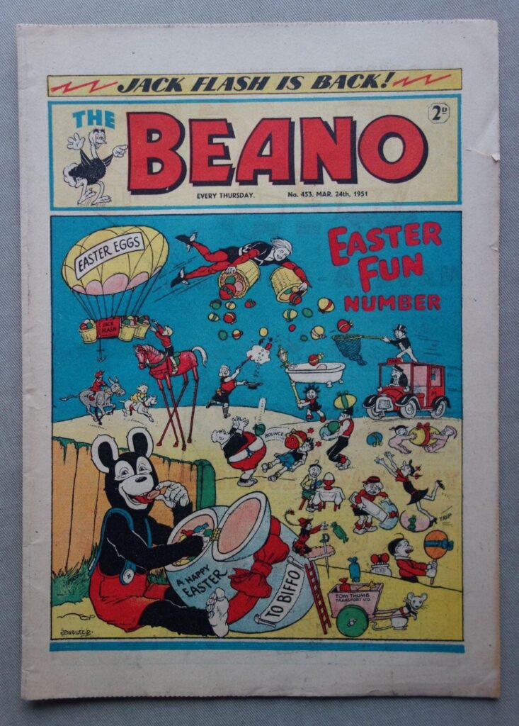 Beano No. 453 cover dated 24th March 1951, featuring the second “Dennis the Menace” strip (Easter issue)