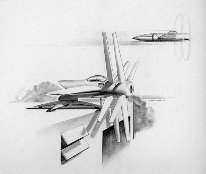 A very original contra-rotating VTOL concept (contractor unknown), art by John Polgreen