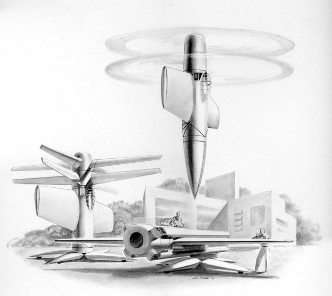 A very original contra-rotating VTOL concept (contractor unknown), art by John Polgreen 