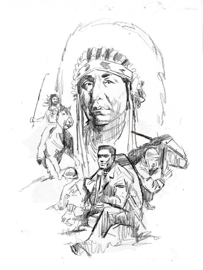 Behind the scenes look at Mark Eastbrook's pencils for the cover rough of Commando 5599, "The Last War Chief"