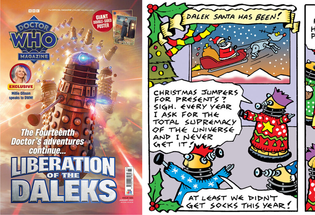 Lew Stringer provides a festive Dalek strip in the new issue of Doctor Who Magazine, in shops now