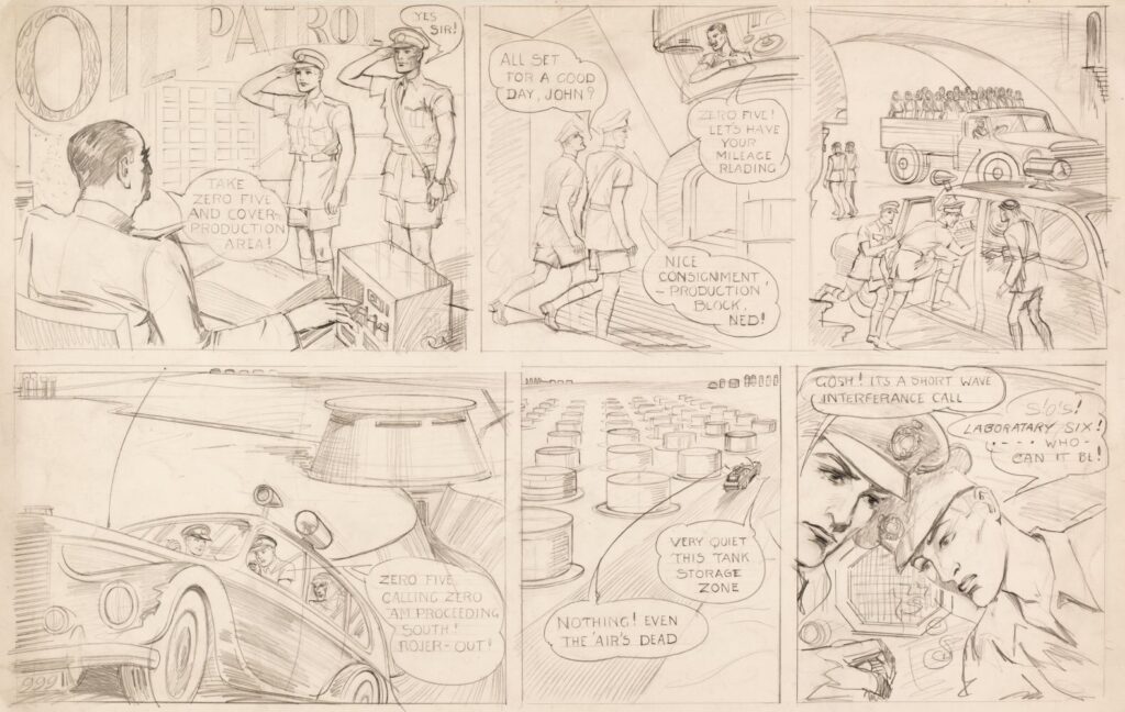 Pencils for the strip, “Oil Patrol” by Hugh Stanley White