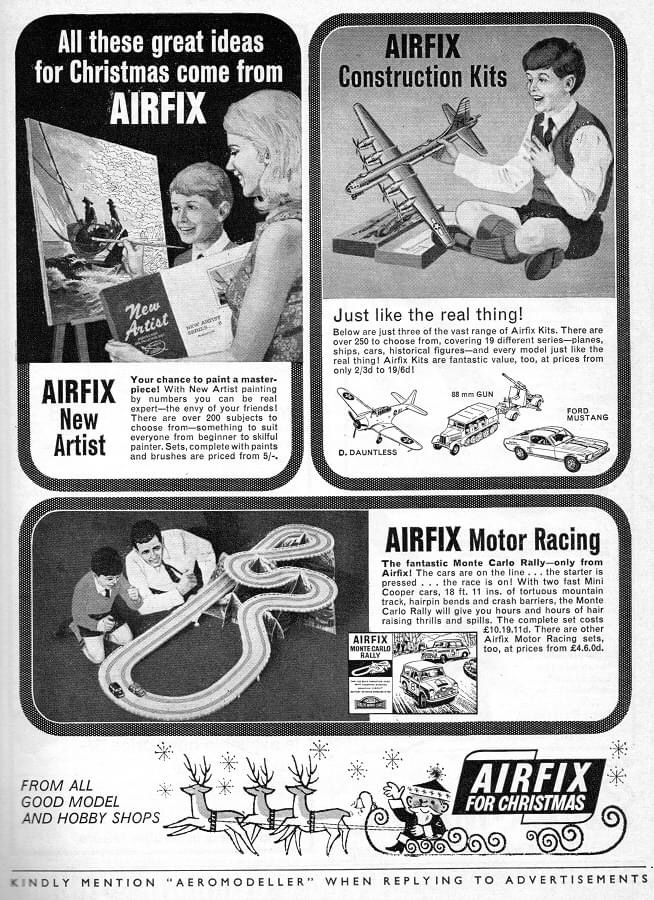 From the December 1967 issue of Aeromodeller magazine, a Christmas reminder that Airfix sold more that just model kits. With thanks to Jeremy Briggs