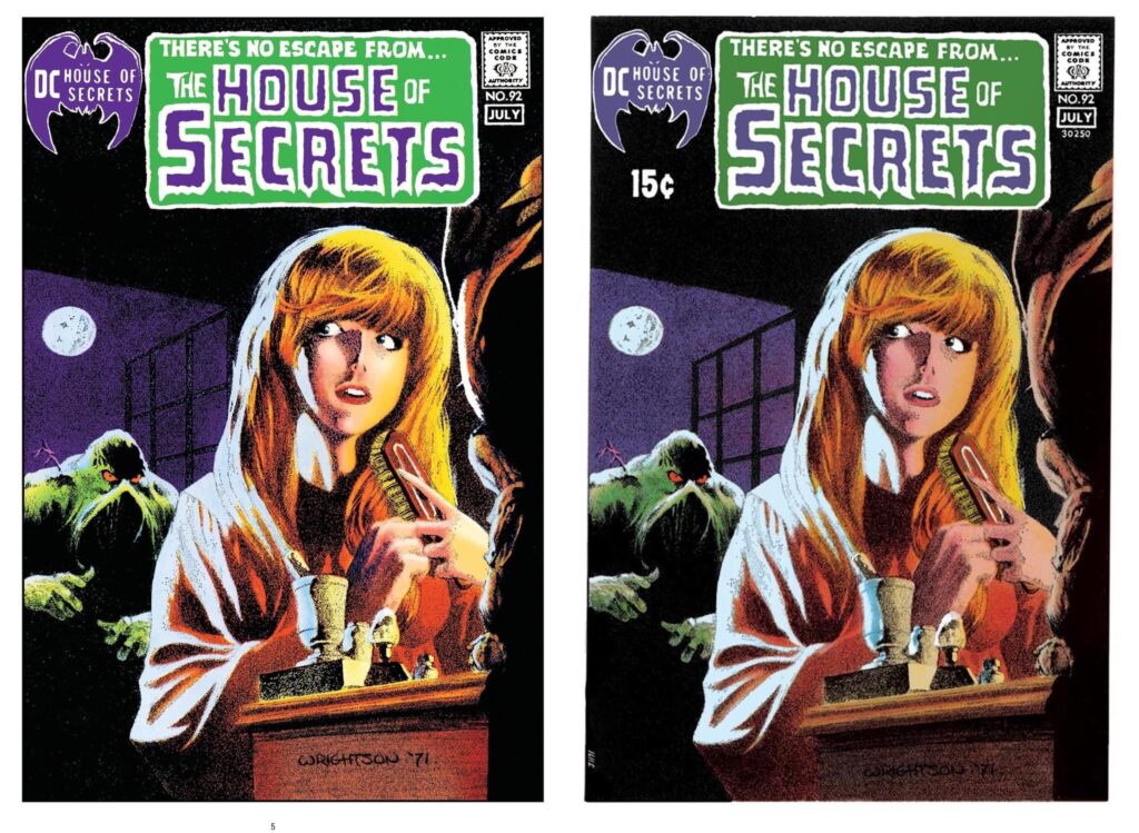 Side by side House of Secrets #92, as featured in the previous Bronze Age Omnibus, and the newly restored version by José Villarrubia