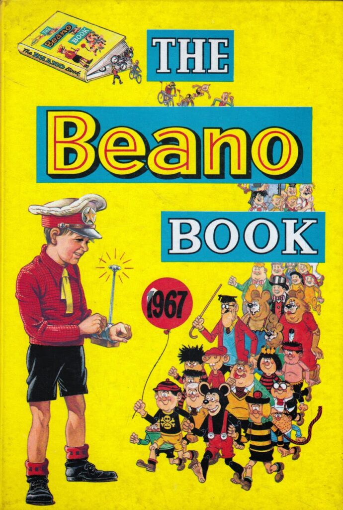 The cover of The Beano Book 1967 by David Sutherland of General Jumbo and all the Beano characters as his radio-controlled model army. With thanks to Lew Stringer. Copyright DC Thomson