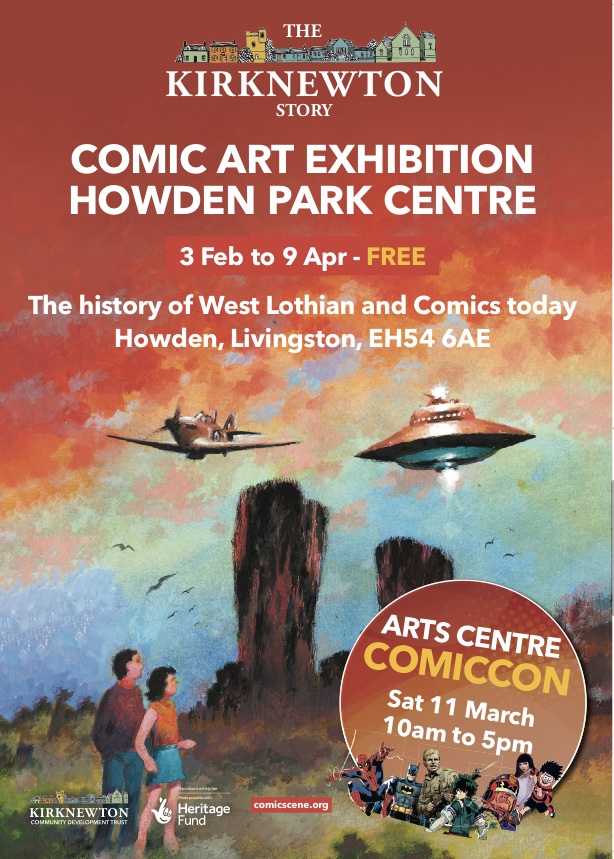 Ian Kennedy provided the cover for The Kirknewton Story and the Comic Art Exhibition takes place in Howden Park Centre, Livingston, Scotland from 3rd Feb to 9th April with a ComicCon on 11th March