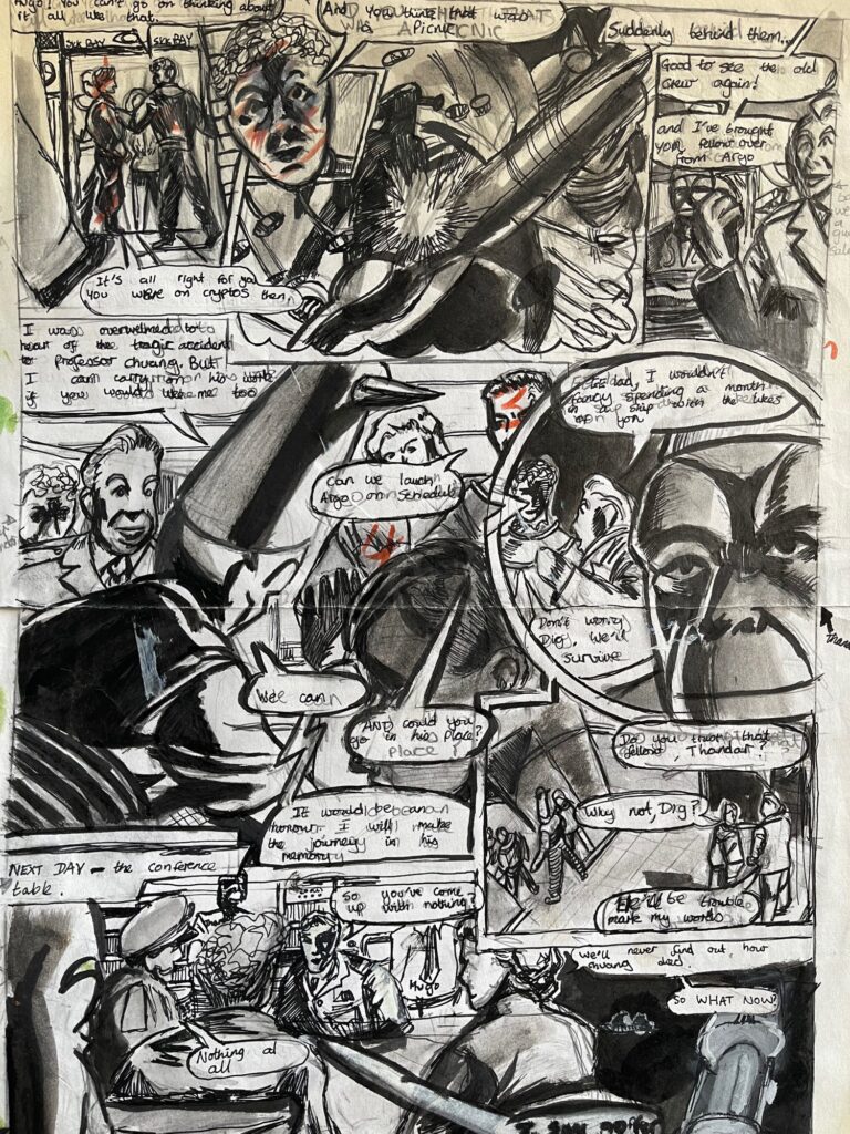 An original ink “Dan Dare” storyboard by Martin Baines. for a story published in an early issue of Spaceship Away