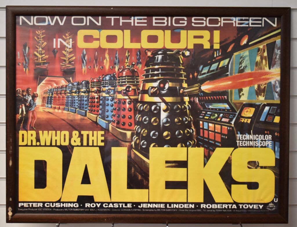 'Dr Who and the Daleks, now on the big screen' in colour' film or movie poster, 68 x 90.5cm, in stained wood frame