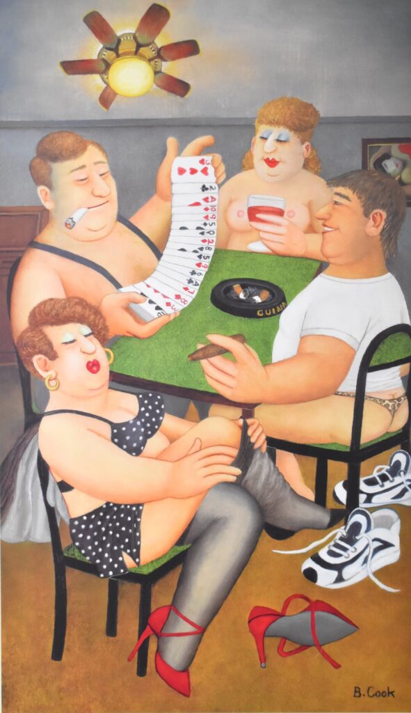 Beryl Cook (1928-2008) signed limited edition (90/650) print 'Strip Poker', with gallery blind stamp and certificate of authenticity verso, 59 x 34cm