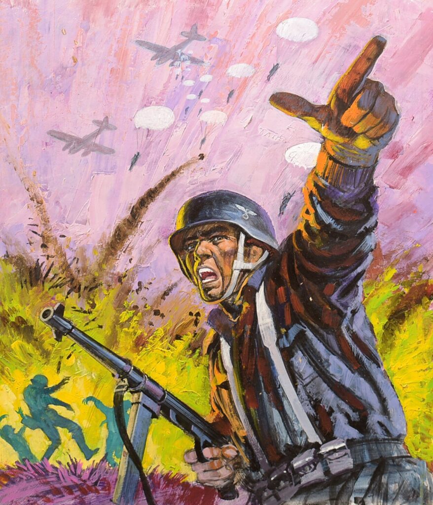Original Art Work for the front cover of War Picture Library, No. 572 'Soldier Breed', by Vincente Alcazar, gouache on board, image size 42 x 32cms, unframed. 
Provenance: The Fleetway Publisher's Archive Collection of Peter Hansen
