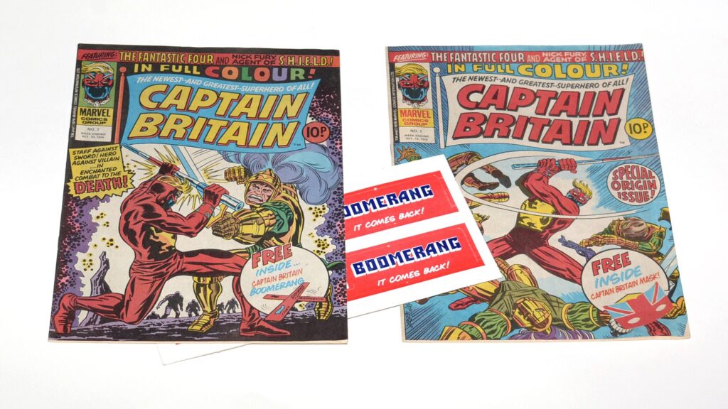 Captain Britain, No. 1; and Captain Britain, No. 2, with free boomerang