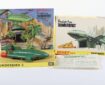 Dinky Toys Boxed 101 Thunderbirds 2 & 4 Straight From TV series ‘Thunderbirds’ 1st issue dark green body, red rear thrusters, yellow legs, detachable pod containing Thunderbird 2, in near mint original condition, inner card illustrated stand with outer illustrated box, is in near mint original condition, vintage French franc price label to one end flap, complete with 23.101 French leaflet, missing inner card packing, but still very difficult to find in this condition, a very nice example