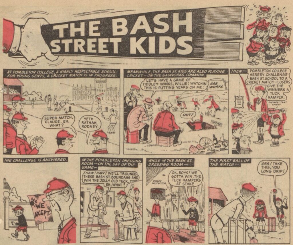 The opening panels of David Sutherland’s first Bash Street Kids strip from 1962. Image: DC Thomson Media/ BEANO Studios
