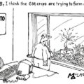 "My God, JB, I think the GM Crops are trying to form a Trade Union!" by Edward McLachlan, for The Spectator, cover dated 16th February 2002