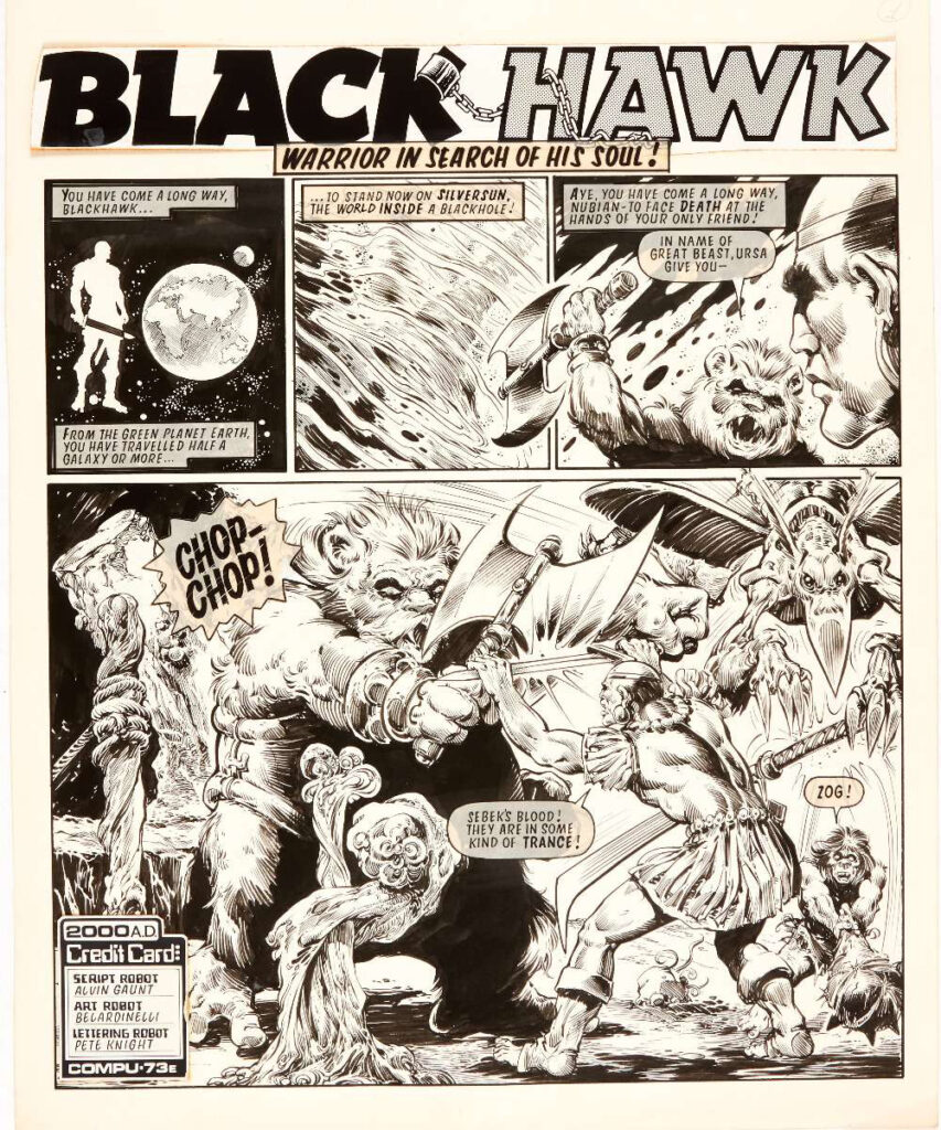 Original "Black Hawk" art by Massimo Belardinelli for 2000AD Prog 146,cover dated 5th January 1980