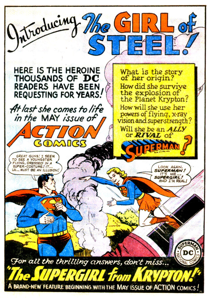 The arrival of Supergirl in Superman continuity was trailed in Superman #251