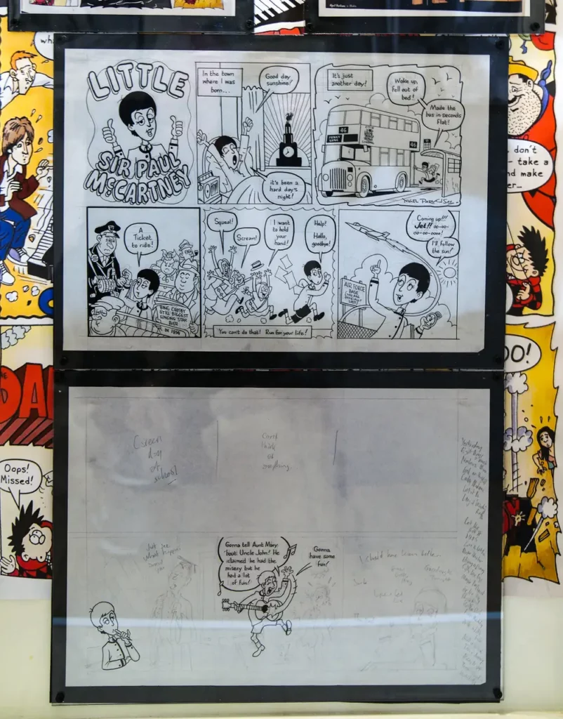 Nigel Parkinson’s story board for the unused “Little Sir Paul McCartney” comic strip
