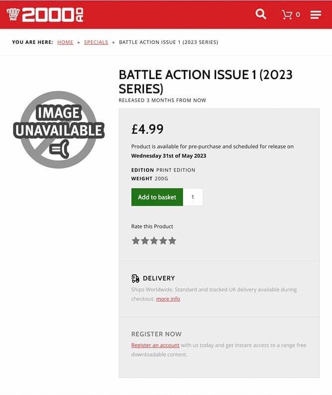 A solicit for a new Battle Action title, which has since disappeared from the 2000AD web shop listings